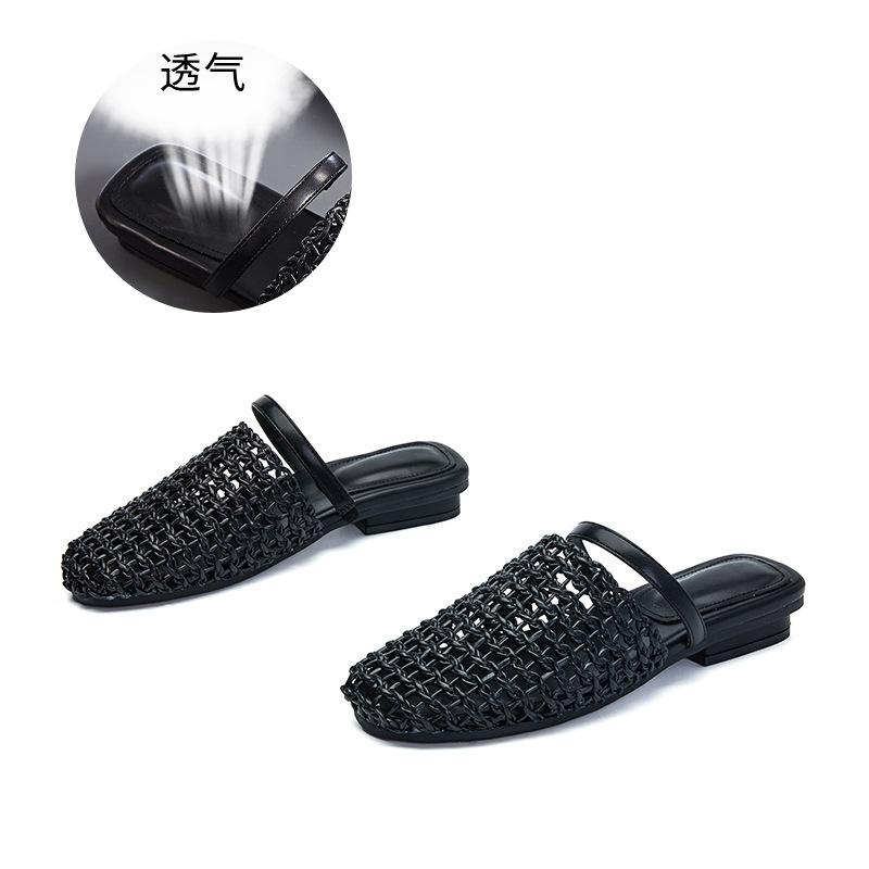 

Woven Baotou Slippers Women s 2025 Summer New Hollow Out Wear Women s Sandals Casual Fashion Versatile Half-mop 40 чёрный