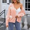 Women's Autumn and Winter Button Cardigan Floral Knitted Sweater