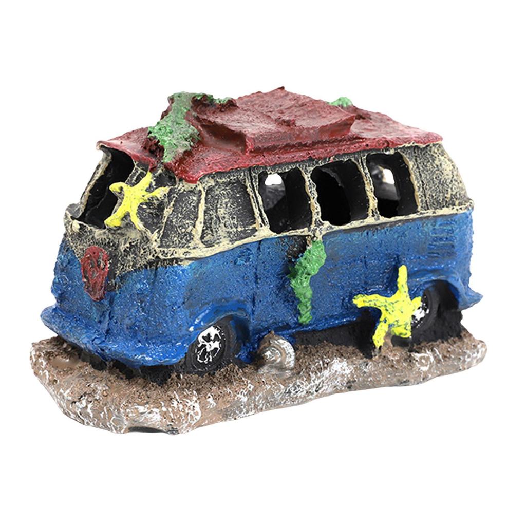 1PCS Décoration Paysagère d'Aquarium Résine Épave de Voiture Décoration d'Aquarium Vieux Bus Ornements d'Aquarium Artisanat Cadeaux