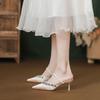 Baotou sandals high heels pointed thin heels rhinestones 2025 summer and autumn new women's shoes high-end single shoes