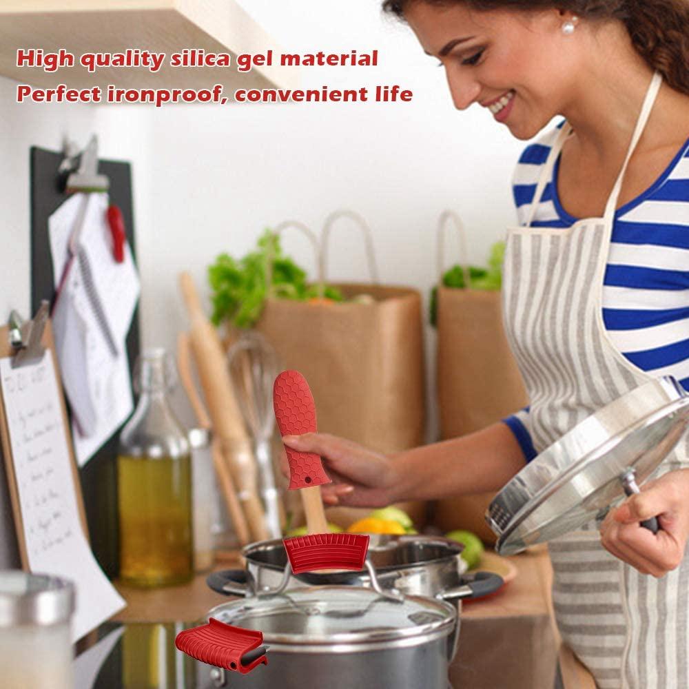 T02C!Handle Holder, 4-Piece Auxiliary Pan Handle Sleeve Pan Holder Non-Slip Frying Pan Handle Cover красный