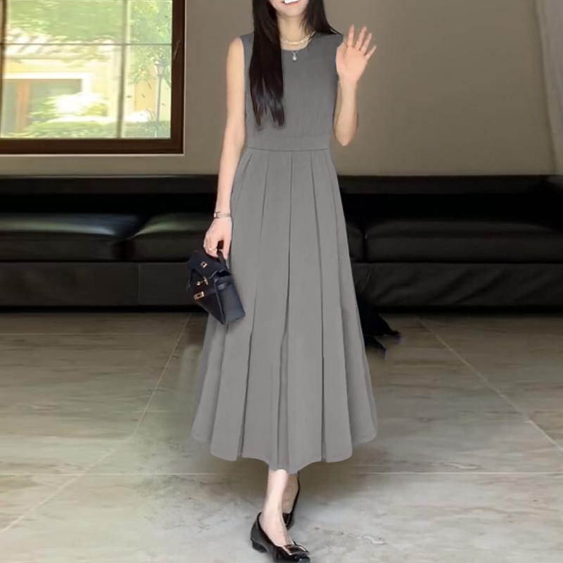 ZANZEA Women Casual Round Neck Sleeveless Loose Long Dress