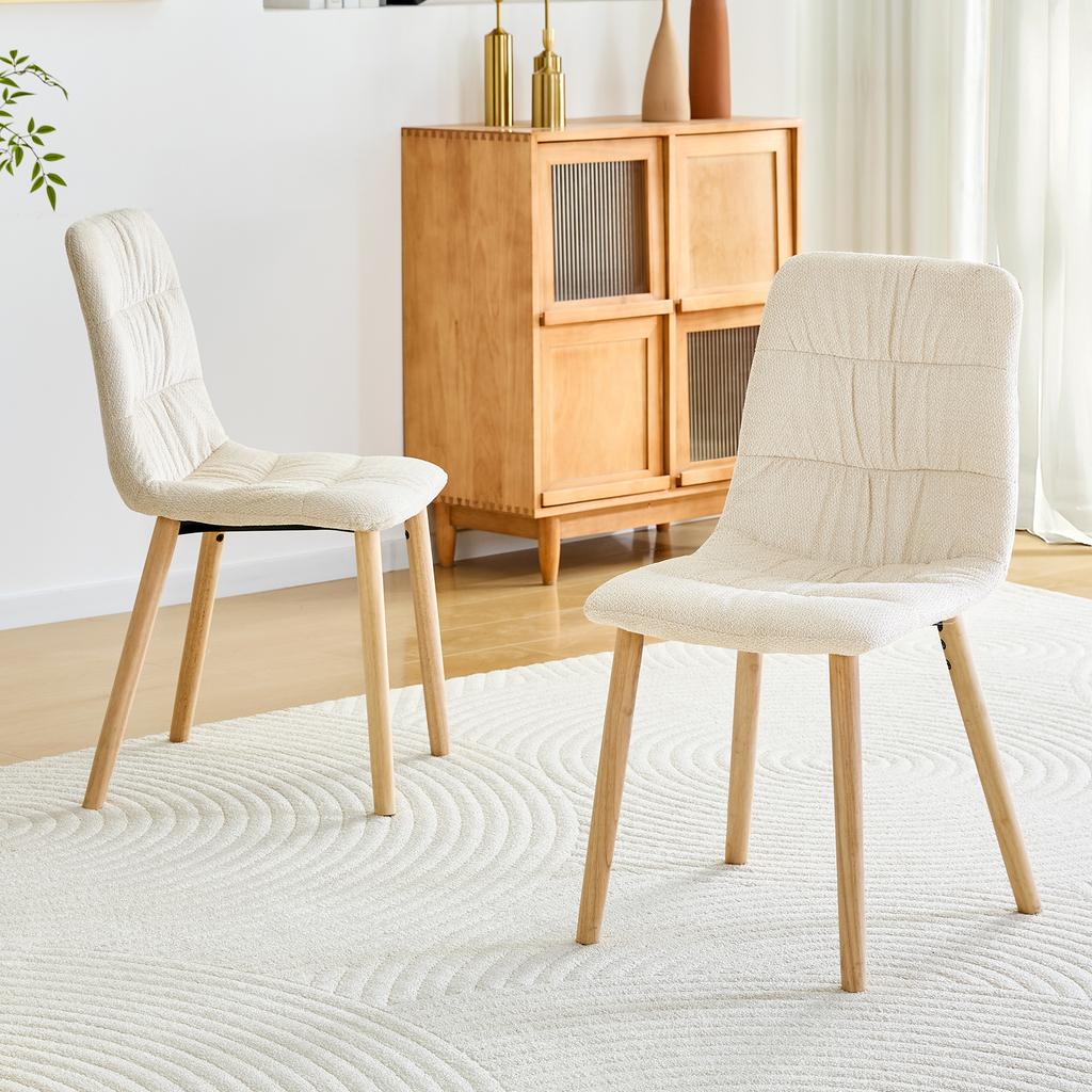 Dining Chair with Draping and Solid Wood Legs (Set of 2). Covered with White Fabric, Total Height 88 cm – Modern Nordic. Dining Room, Kitchen etc.