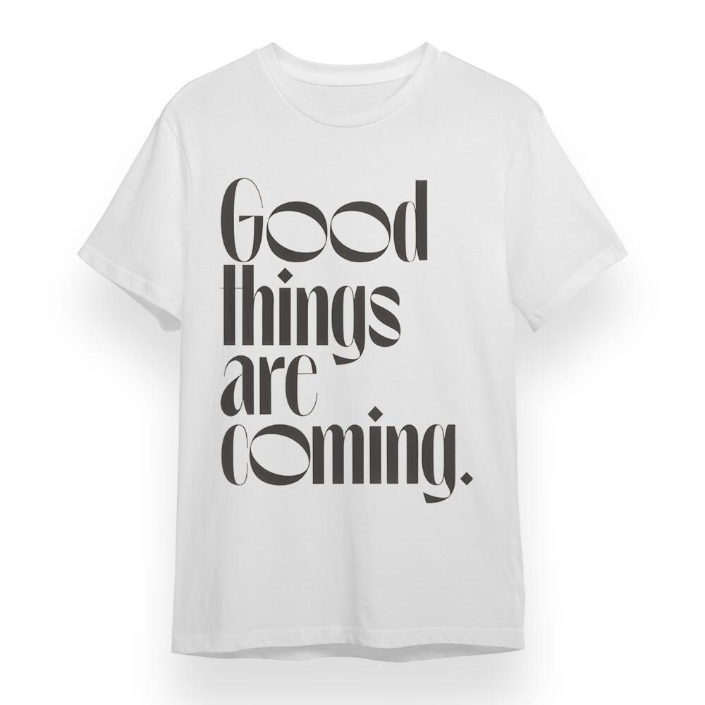 

Women s Plus Size T-shirt With Good Things Are Coming Graphic White Cotton Tee 4XL