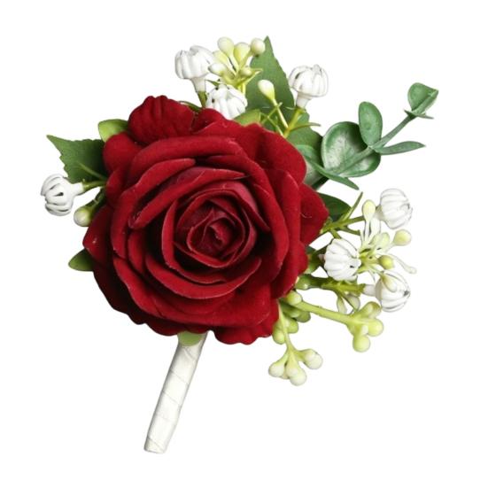 Suit Corsage Wedding Wristlet Band with Faux Pearl Embellished Simulated Roses Bride Groom Romantic Floral Accessories Prom Decoration