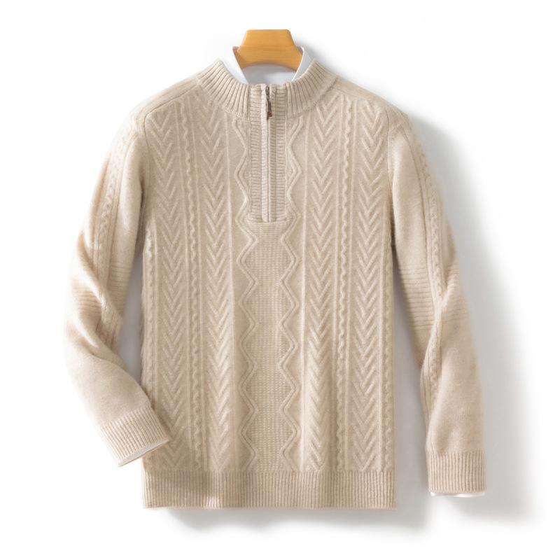 New Autumn and Winter Youth Men's Pure Wool Zipper Collar Knitted Warm Sweater Half Zipper Pullover Knitted Sweater