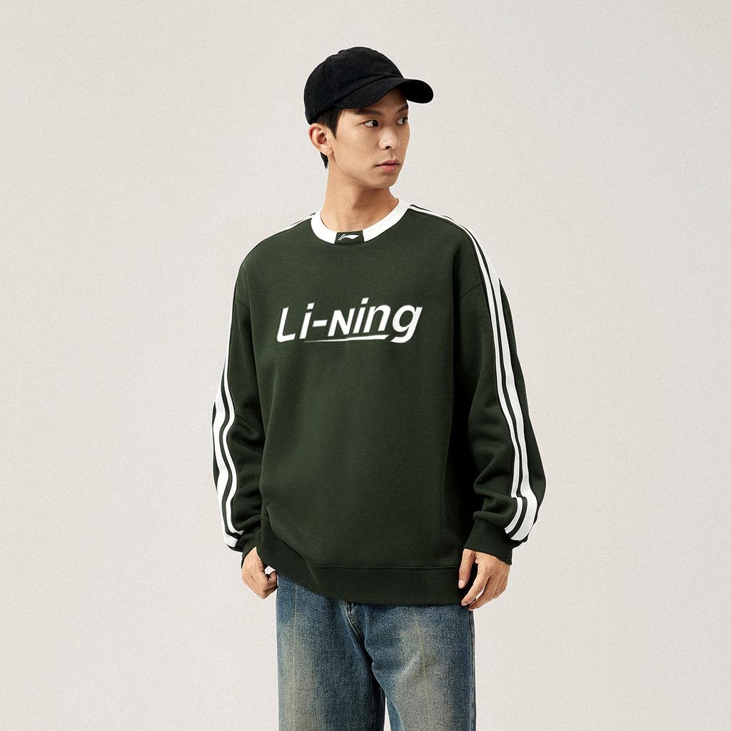 Li Ning Sports Lifestyle Series Antistatic Antibacterial Warm Comfortable Casual Fleece Loose Pullover Sweatshirt Unisex Sweatshirt AWDUB71-7