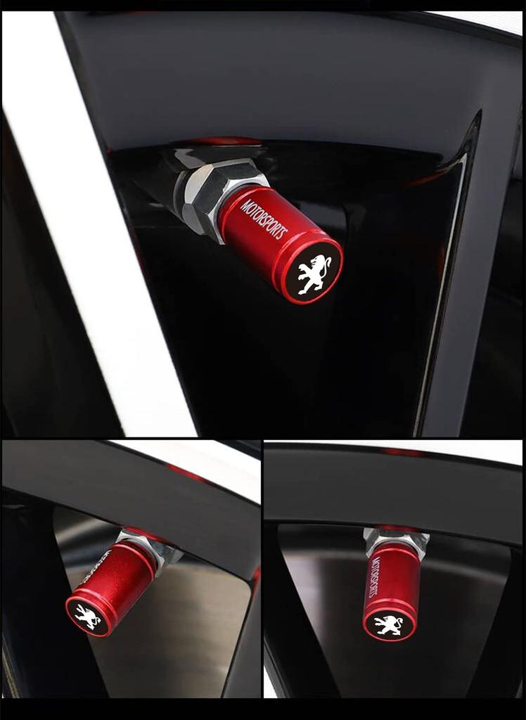 Peugeot Air Valve Cap 207 307 308 208 2008 3008 4008 5008 Tire Wheel Rim Dress Up Cool (Red)