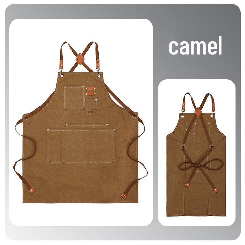 Waterproof Oil-Resistant Canvas Apron for Kitchen and Coffee Shop - Durable, Dirt-Resistant, Plain Color, Custom Logo Available