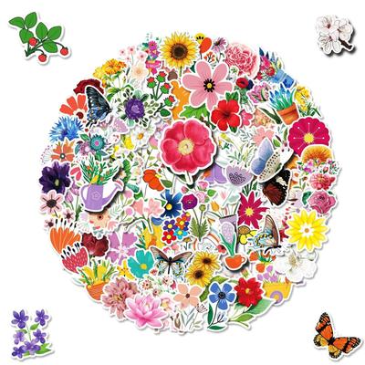 100 Pegatinas de Flores Cuaderno Teléfono Móvil Maleta Flores Flores Hojas Pegatinas Graffiti Frescas Pequeñas