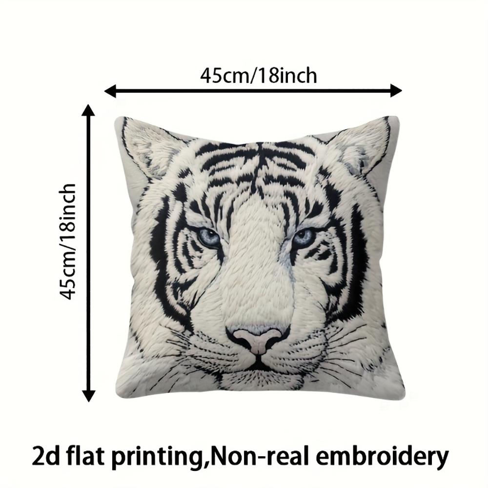 2D flat- Luxury White Tiger Print Square Throw Pillow Cover Modern Wildlife Home Decor Cushion Case for Sofa Bedroom Living Room