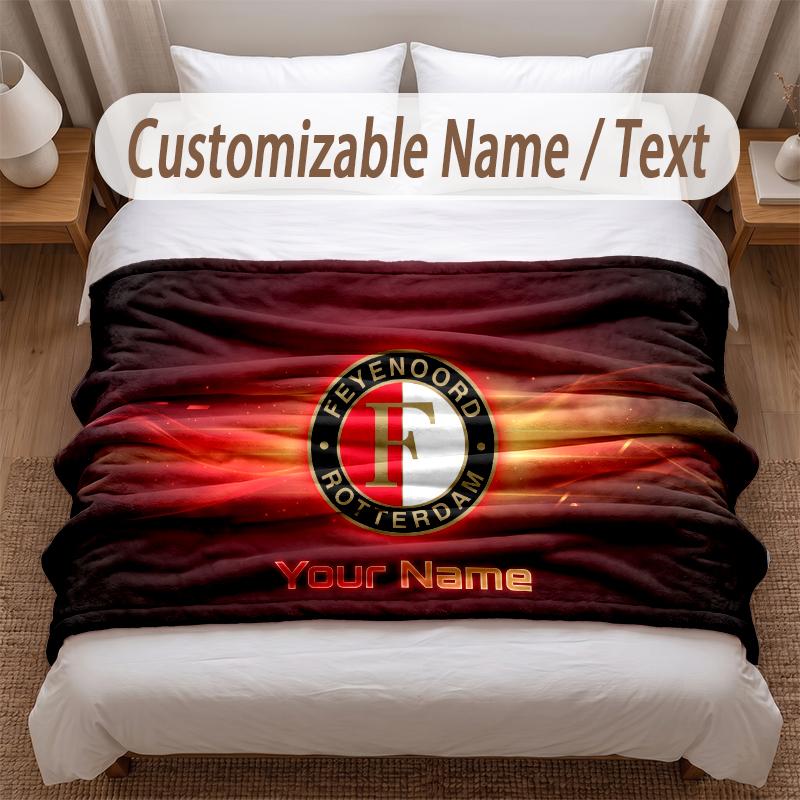 Feyenoord Printed Flannel Blanket Custom Name Text Soft Warm Throw For Bedroom Holiday Gift