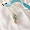 Stunning Ocean Pendant Necklace Women Blue Seahorse Necklace Rhinestone Stylish Sea Charm Creature Summer Beach Gift for Her Wife Girlfriend Delicate