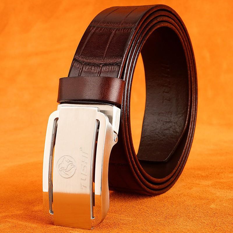 Internet Hit Alligator Pattern Top Layer Cowhide Belt Automatic Buckle Men s Business Stainless Steel 115cm
