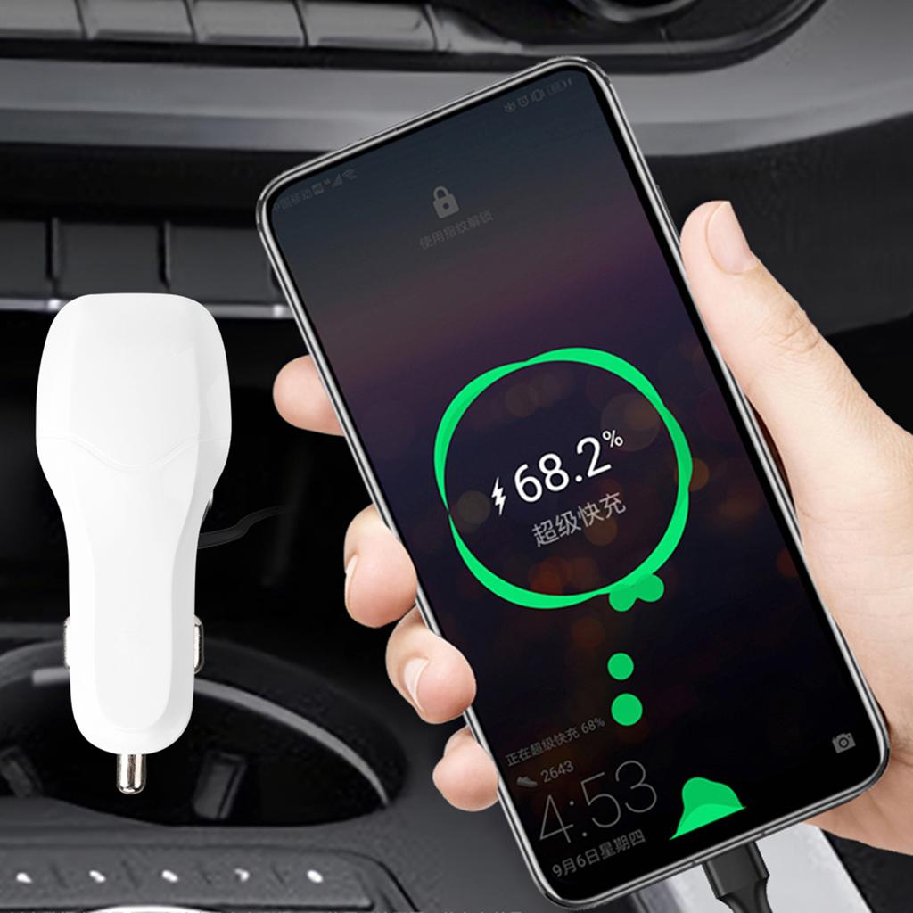 12 24V Portable 3.0 USB Fast Car Charger for Phone Camera Tablet Practical Auto AccessoryWhite