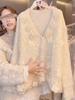 2025 Autumn/Winter Korean-Style Loose Patchwork Lace Knit Cardigan: Trendy Lazy Sweater Coat for Women