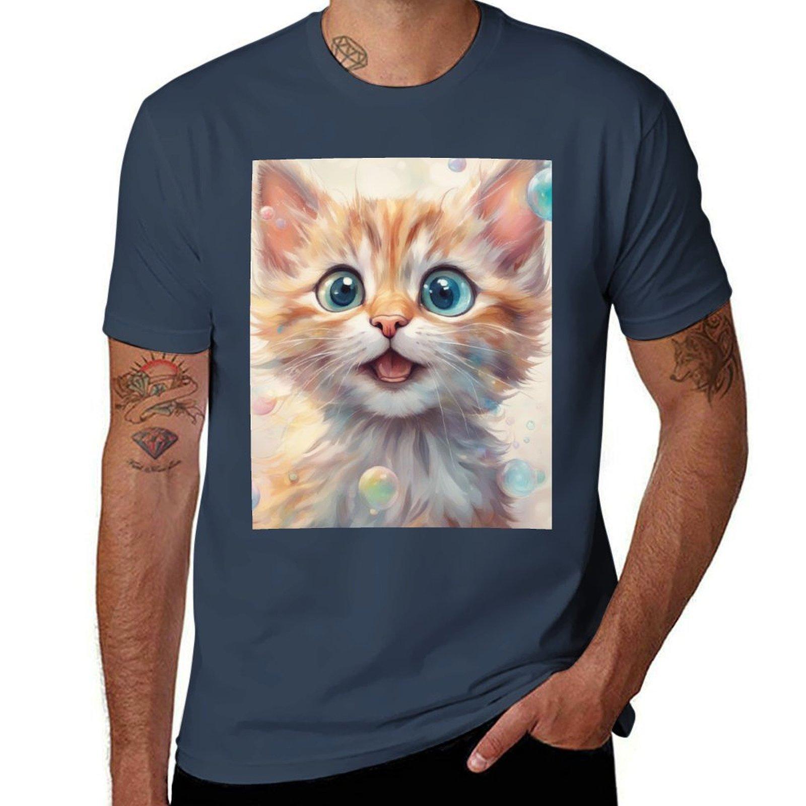 Soap Bubble Lover Cute Yellow Cat TShirt Breathable Basic Cotton TShirt S