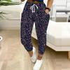 Summer Ladies Color-blocking Printed Sweatpants Loose Fit Drawstring Joggers Elastic Cuff Daily Casual Pants