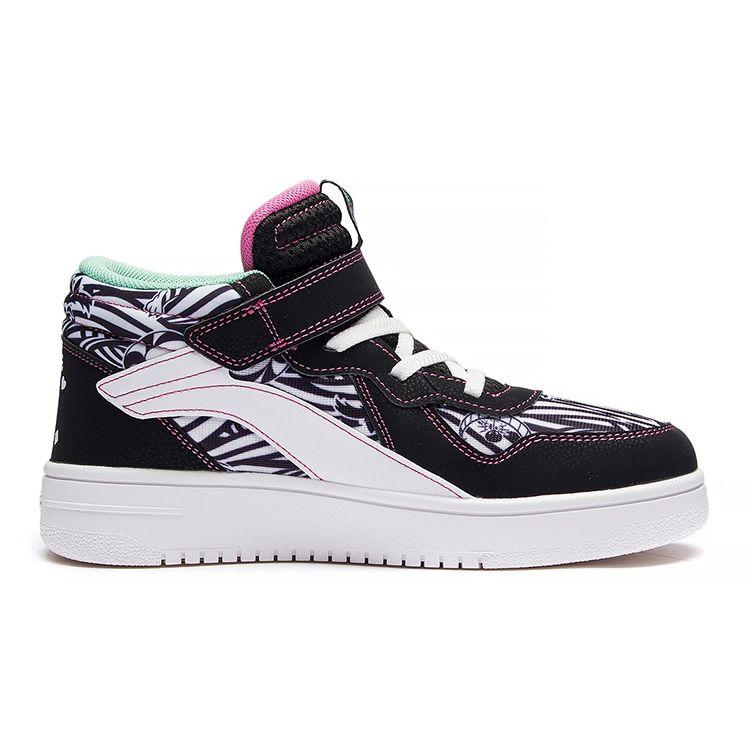 Li Ning X Disney Alice Comfortable Casual Non-Slip Shock Absorbing Wear-Resistant Mid-Top Kids Skate Shoes Kids Skate Shoes Black Pink YKCS118-2