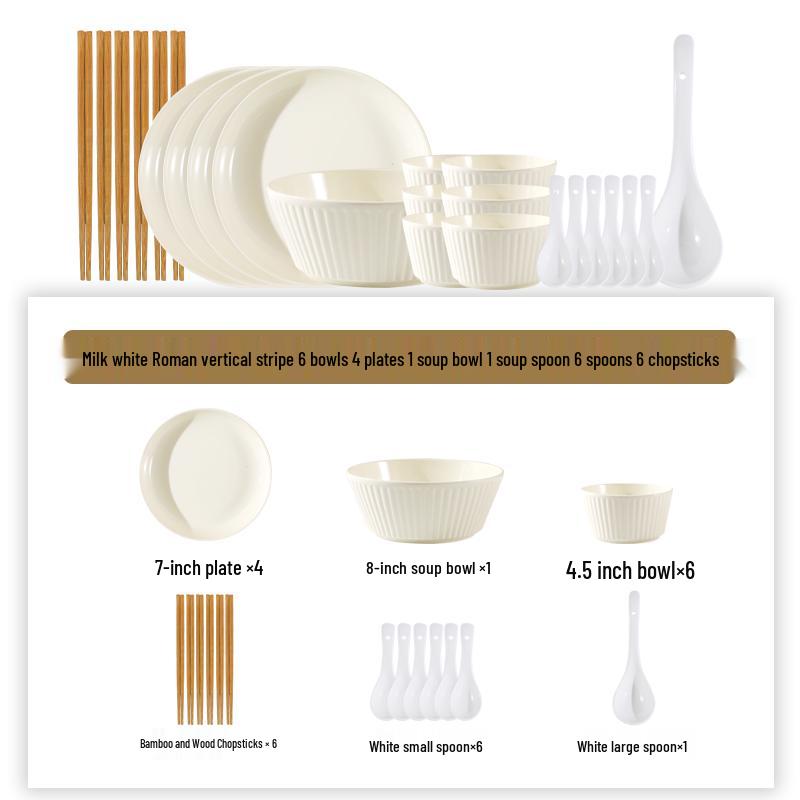 Japanese-Style Milk White Dishware Set: Creative Double-Handle Soup Bowl, Rice Bowl, Plate, and Vegetable Plate.