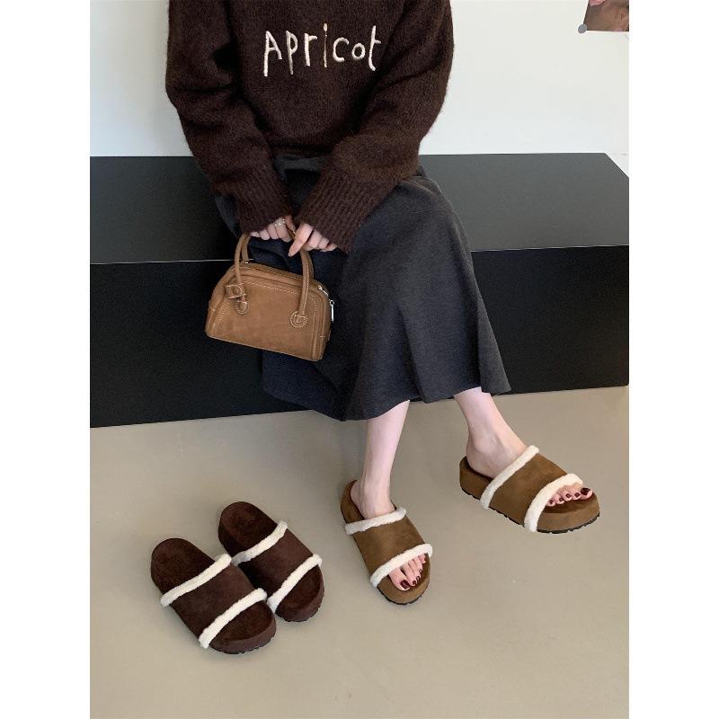 ins super fire! Niche thick-soled fluffy slippers wear a pedal Birkencotton slippers