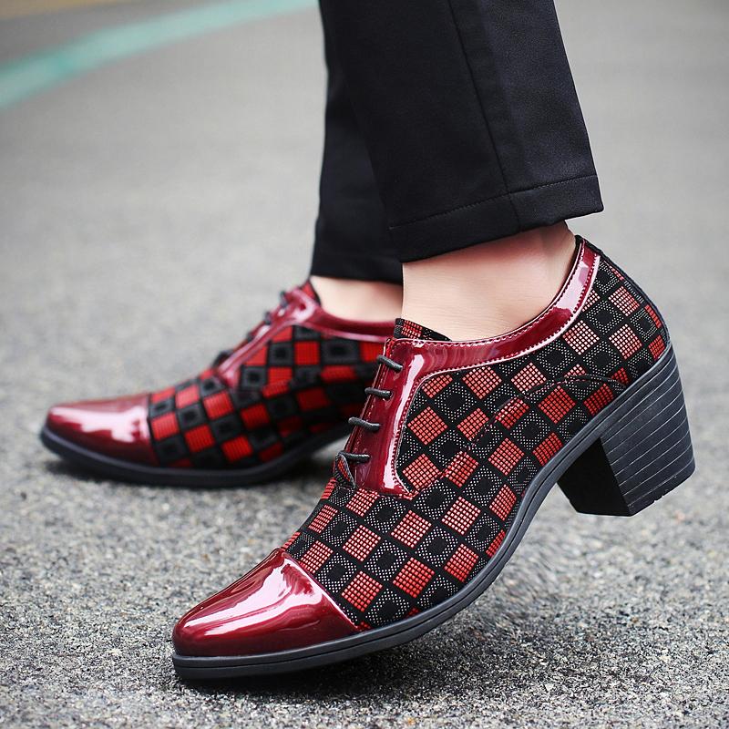 Men High Heels Blue Derby Red Wedding Dress Dance Shoes Business Elevator Shoes Black Formal Tuxedo Shoes Large Size