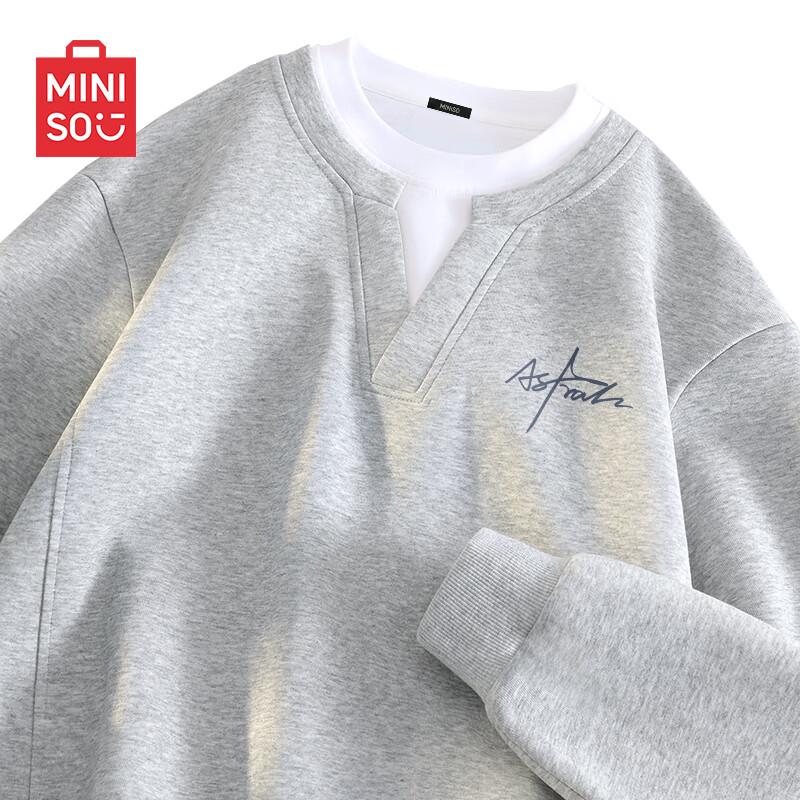 

MINISO Men s Trendy Layered Round Neck Pullover Sweatshirt 3XL (180-205 lbs)