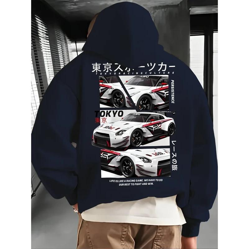 2025 hochwertiger modischer bedruckter Hoodie, Renndesign, lockeres Retro-Klassiker-bequemes Sport-Sweatshirt.