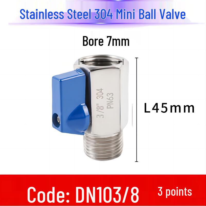 304 Stainless Steel Sanitary Mini Ball Valve, Internal/External Thread, High Pressure, 1/8"-3/4" Sizes, Open Pagoda Design