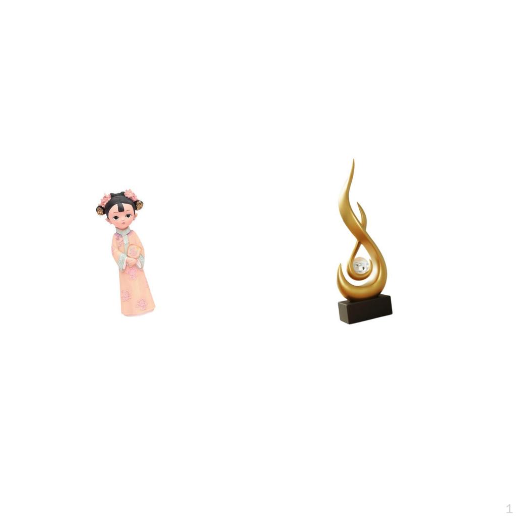 Traditional Chinese Girl Resin Statue Sculpture with Abstract Fire Flame Figurine Modern Art Desktop