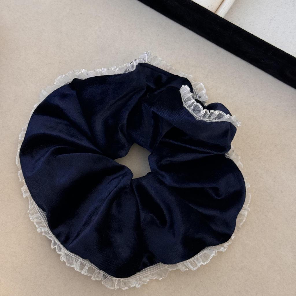 Banda de păr coreeană retro din catifea cu dantelă intestin gros - Design floral high-end pentru coadă de cal