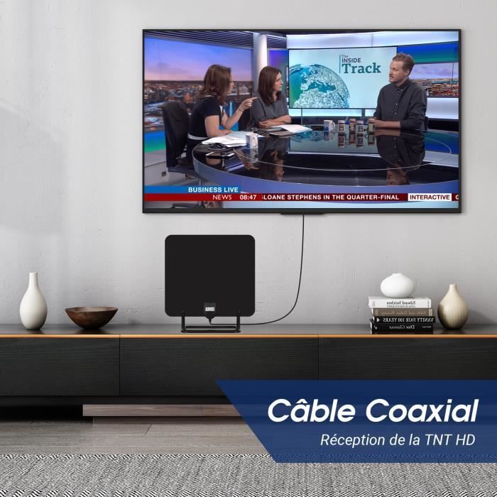 Antenne TV Intérieure - August - DTA450 - Haut gain 5 dBi - Câble de 3m - UHF-VHF