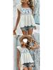 Women's Embroidered Lace-Up Square Neck Ruffle Top with Flutter Sleeves