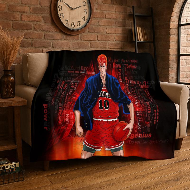 Retro Slam Dunk Basketball Anime Cartoon Flannel Blanket Soft Warm Throw Blanket for Bedroom Living Room Bed Travel Picnic Gift