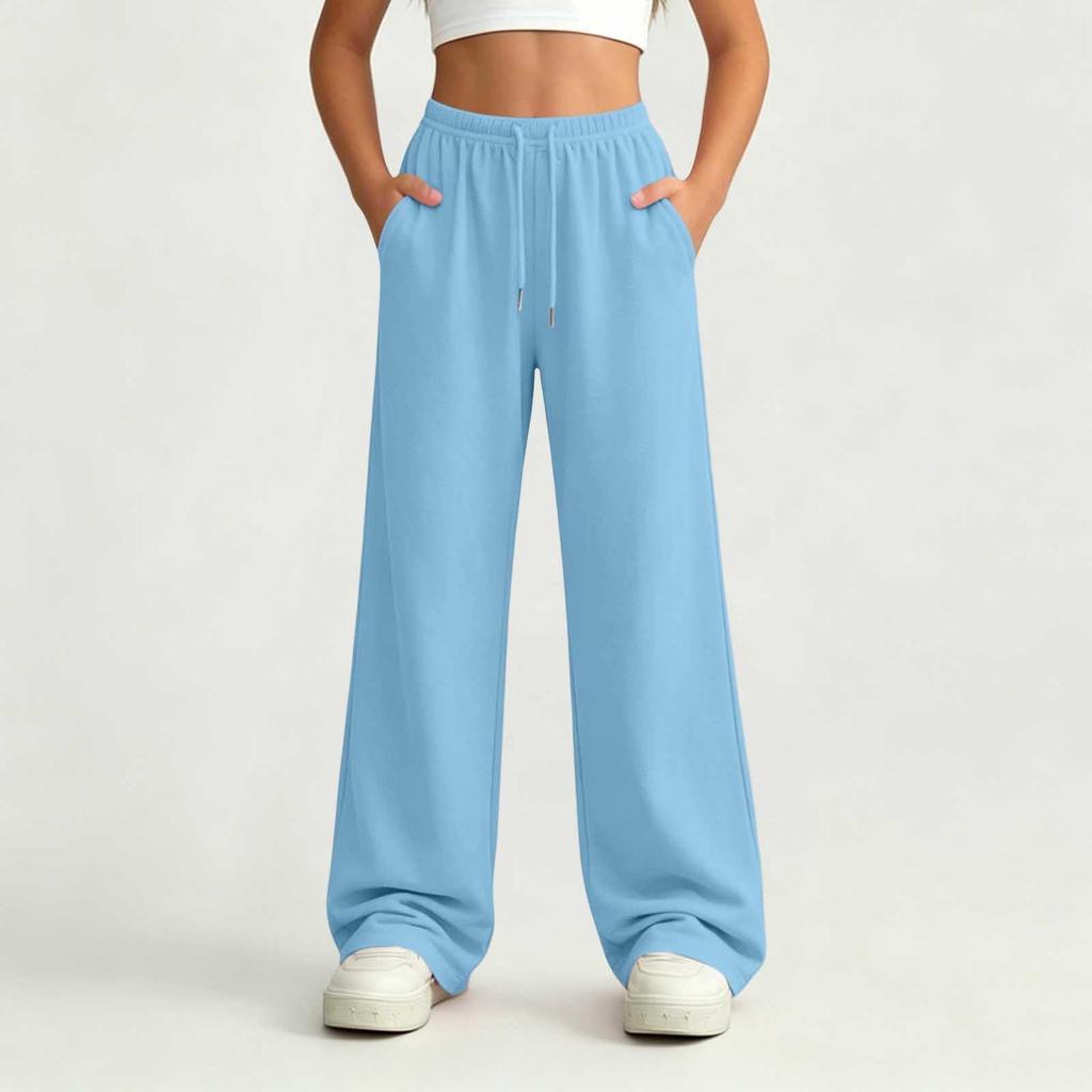 Pantalones de chándal anchos de pierna recta con cintura elástica de color para niñas mayores, para uso casual y deportivo