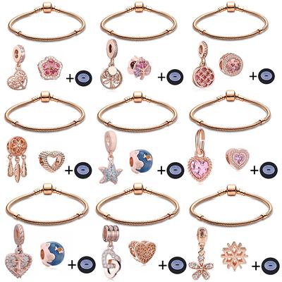 Klassische einfache Charm-Armbänder mit Roségold-Feder-Liebes-Herz-Perlen-Armband-Armbändern für Frauen-Schmuck