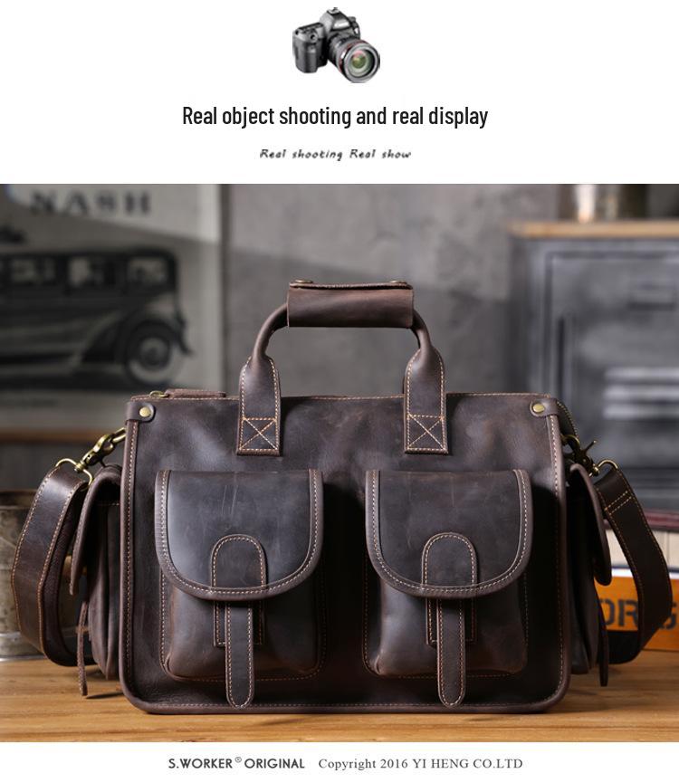 Men's Genuine Leather Crazy Horse Briefcase & Messenger Laptop Bag