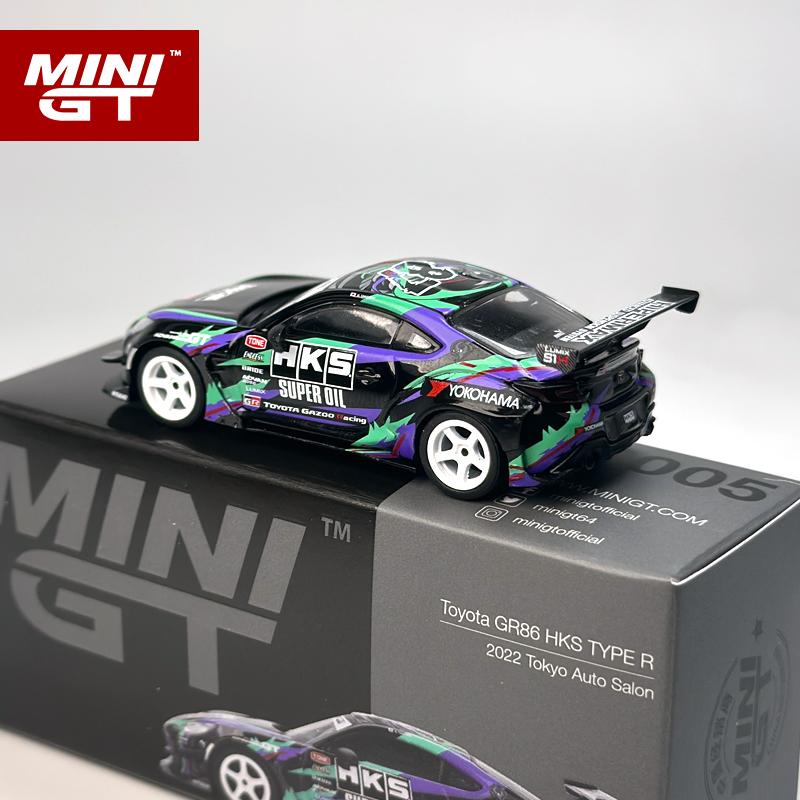 YVAZ6 MINIGT 1:64 Toyota GR86 HKS TYPE R 2022 Tokyo Auto Salon MGT Alloy Car Model 1005