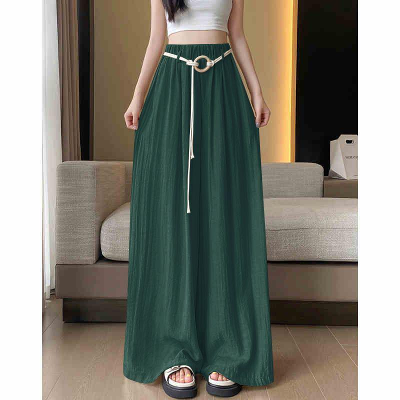 

Plus Size Women s Ice Silk Wide-Leg Pants: High Waist, Flaw-Covering, Slimming, Breathable Summer Casuals 5XL 240-300 jin темно-зеленого
