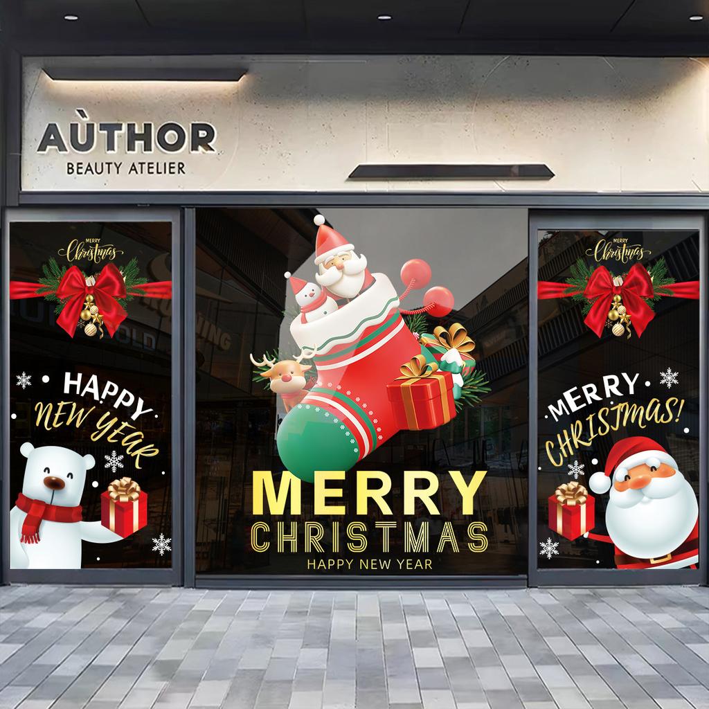 Christmas Snowman Socks New Year's Day Glass Door Window Decoration Shopping Mall Store Layout Static Wall Stickers