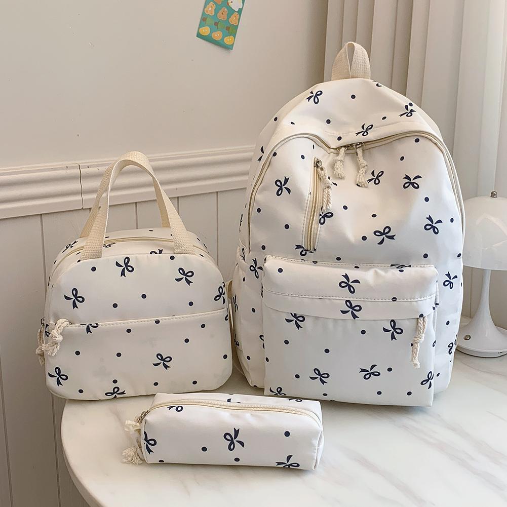 3Pcs/Set Bow Print Aesthetic Daypack with Handbag Pencil Case Student Rucksack for Girl Women Travel