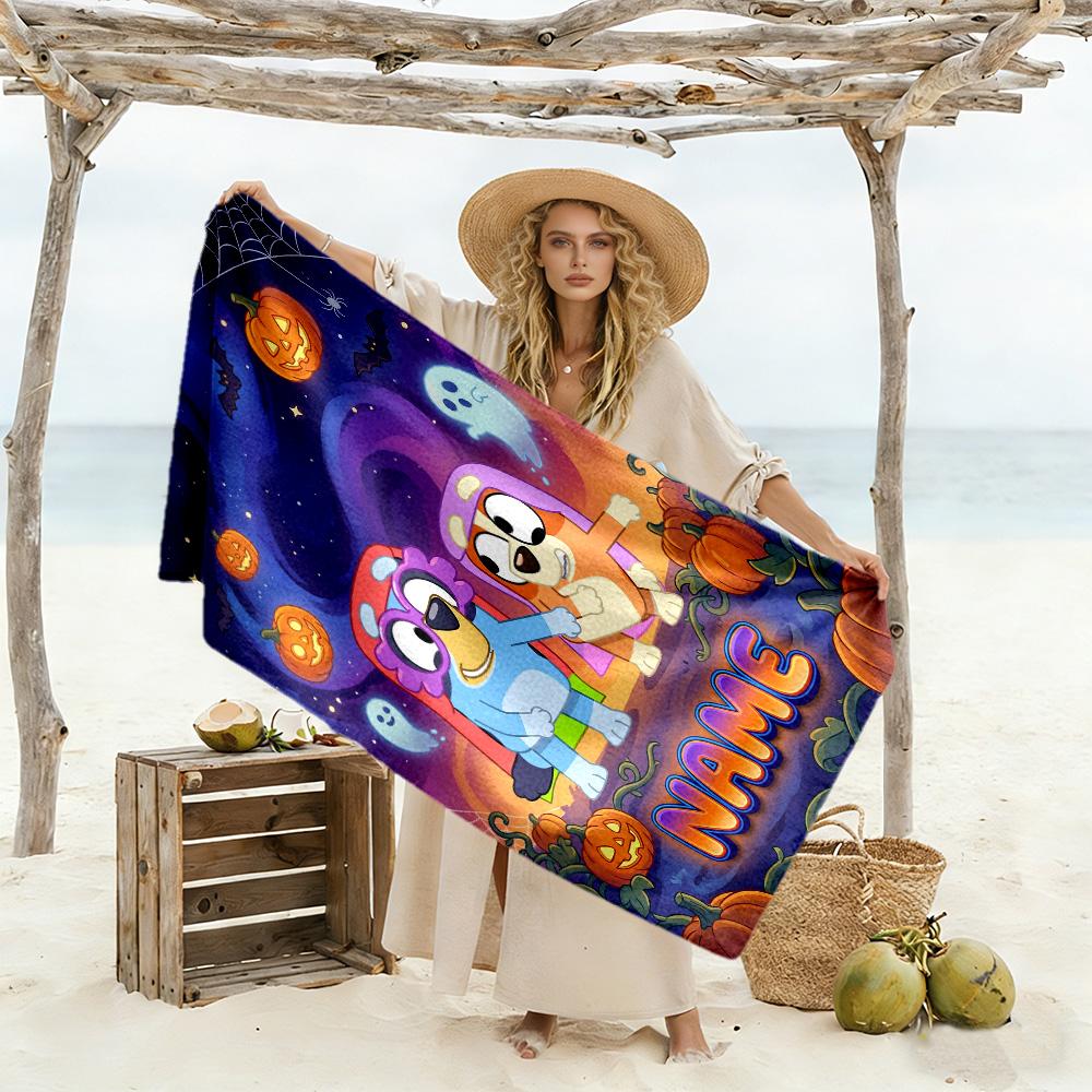 Halloween Night Adventure Customized Name Beach Towel Super Soft Microfiber Quickdry Fabric