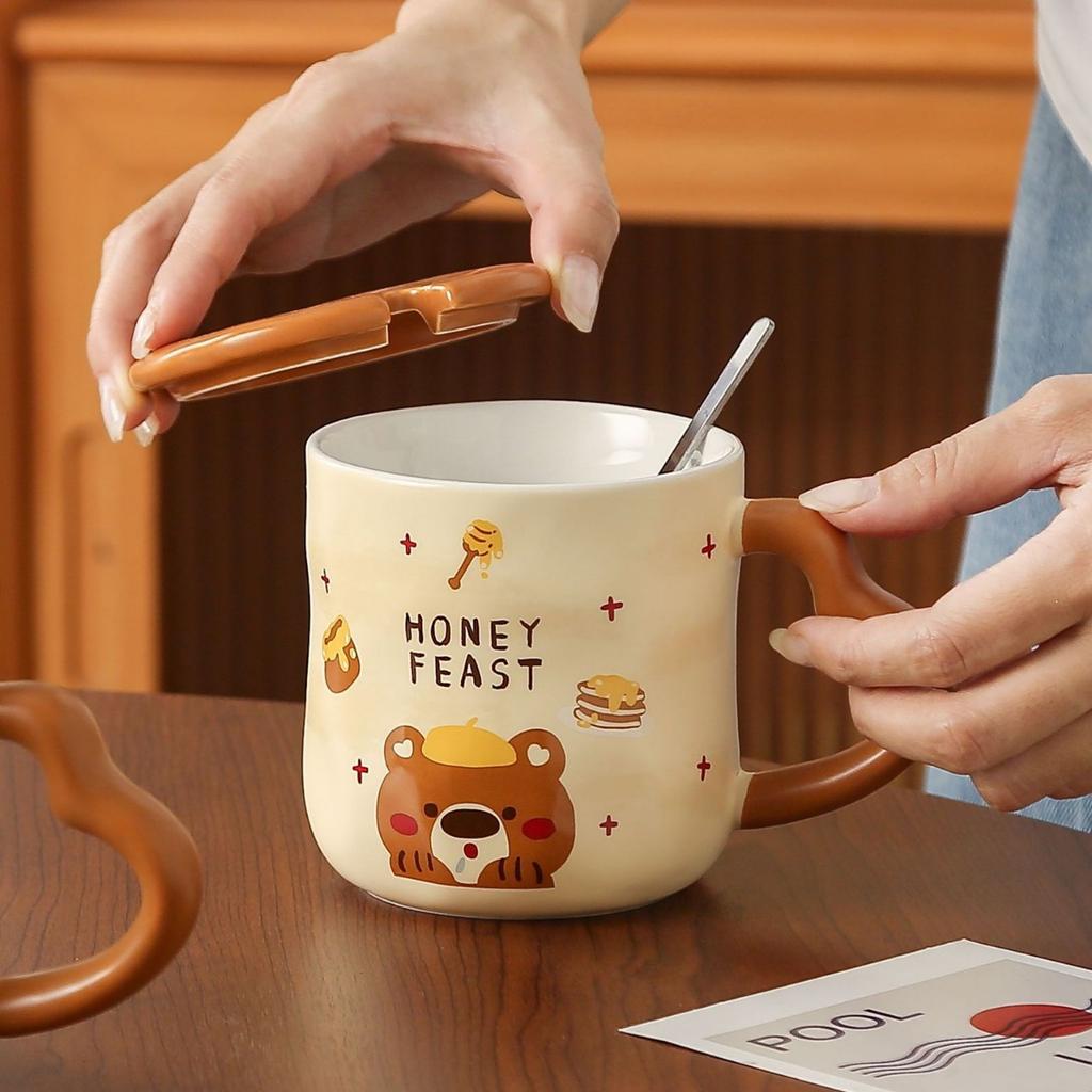 Creative and Cute Bear Mugs with LIDS Couple Cups with High Appearance Standards  Ceramic Cups Home Drinking Cups  Office Coffee Cups