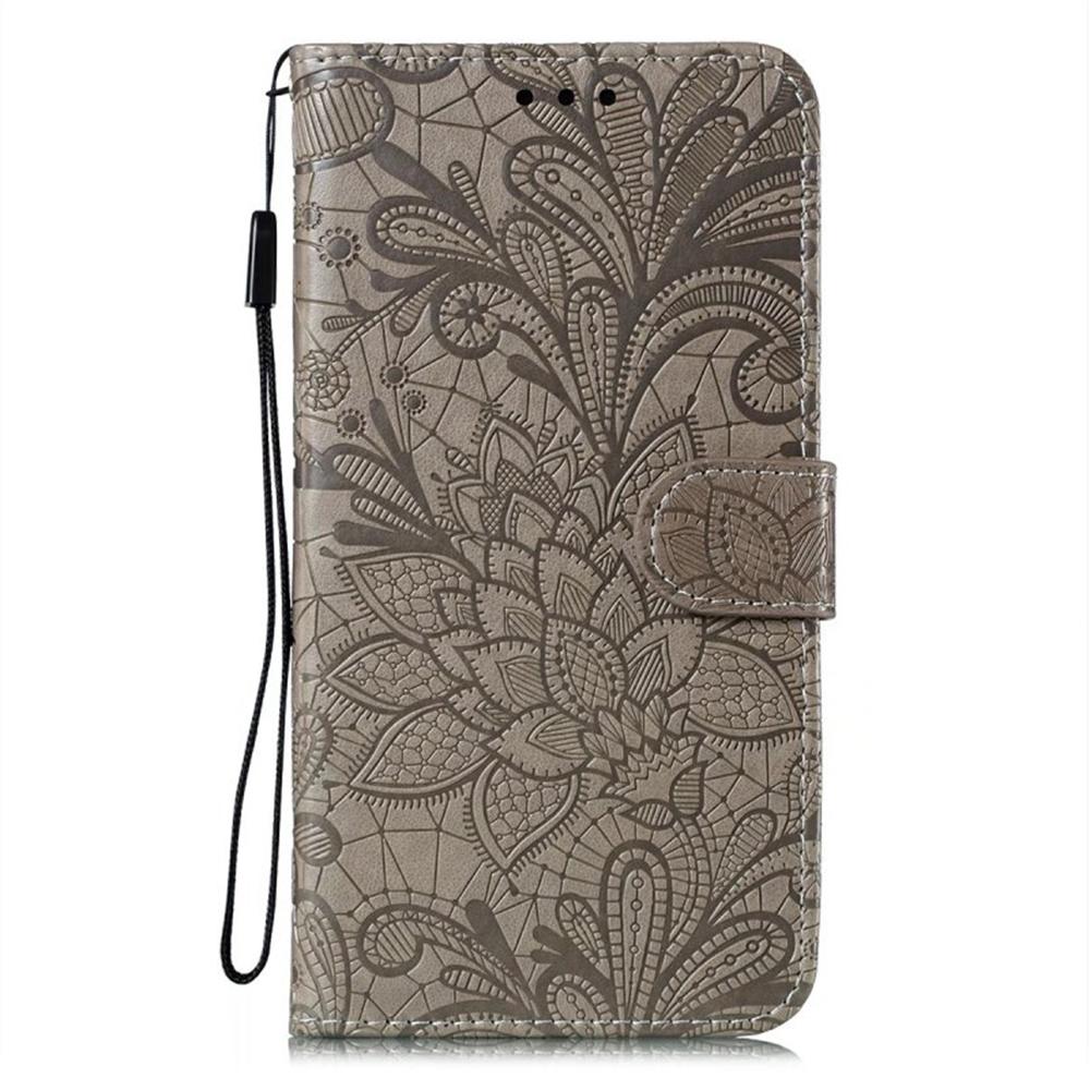 For iPhone 16 Case Lace Flowers PU Leather Flip Wallet Phone Cover - Grey