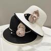 Vintage Rose Pearl Decorative Bucket Hat Women's Summer Sunshade Sunscreen Hepburn Style Straw Hat Bowler Hat