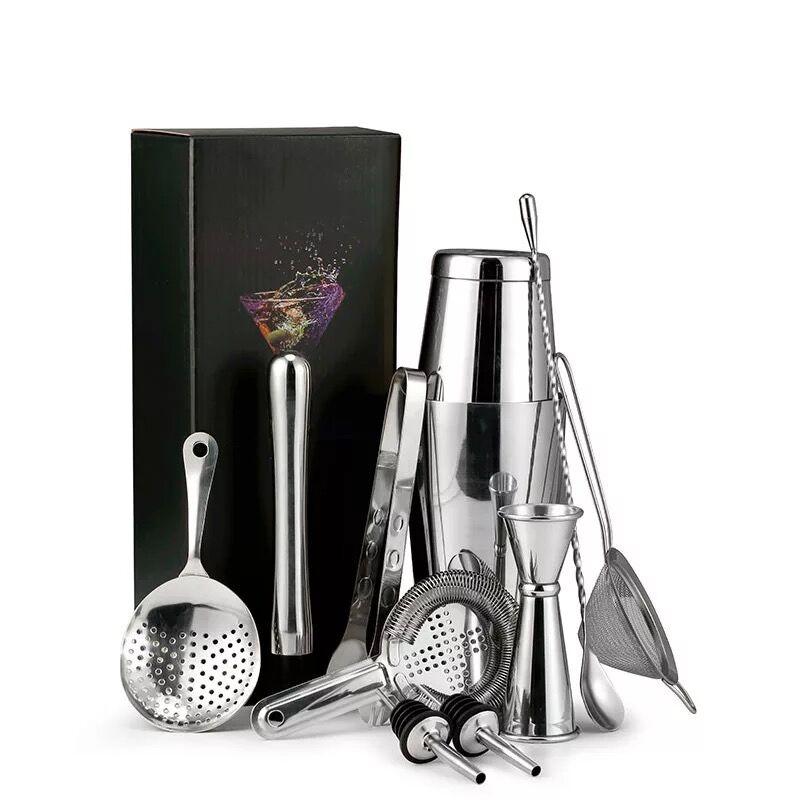Cocktail Shaker Bar Set: 2 Weighted Boston Shakers,Cocktail Strainer Set,Jigger,Muddler and Spoon, Ice Tong and 2 Bottle Pourer
