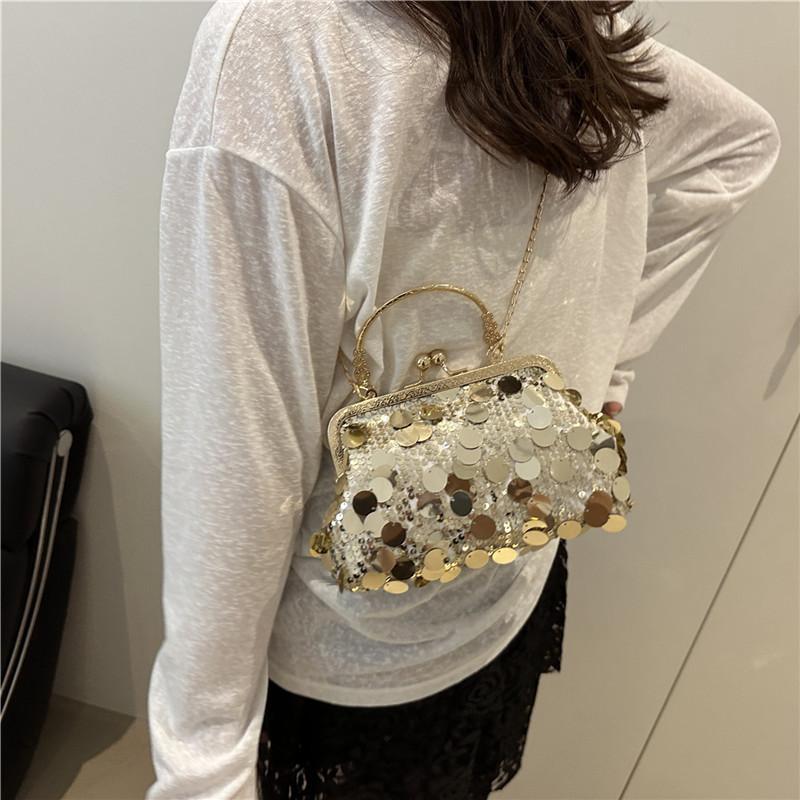 Elegant Sequined Evening Clutch Bag for Women Solid Color Chain Crossbody Shoulder Bag Fashion Shell Handbag Purse
