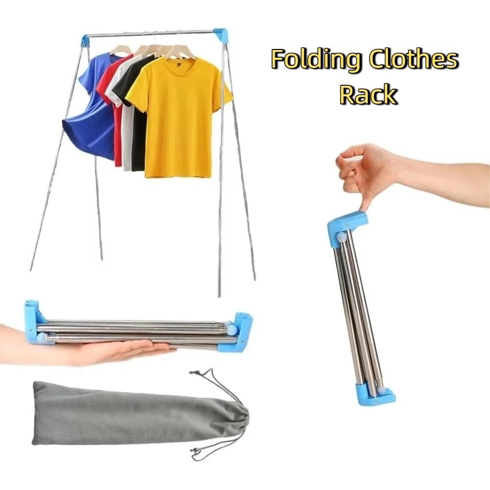 Stainless Steel Travel Garment Rack Adjustable Angle Collapsible Floor Stand Clothes Hanger RV