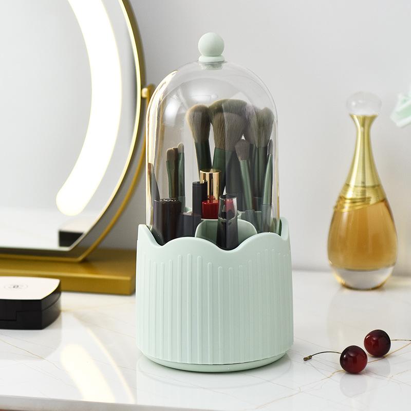 Porte-brosse de maquillage rotatif à 360 degrés, organisateur de cosmétiques avec couvercle pour vanité, porte-stylo multifonctionnel, boîte de rangement de rouge à lèvres