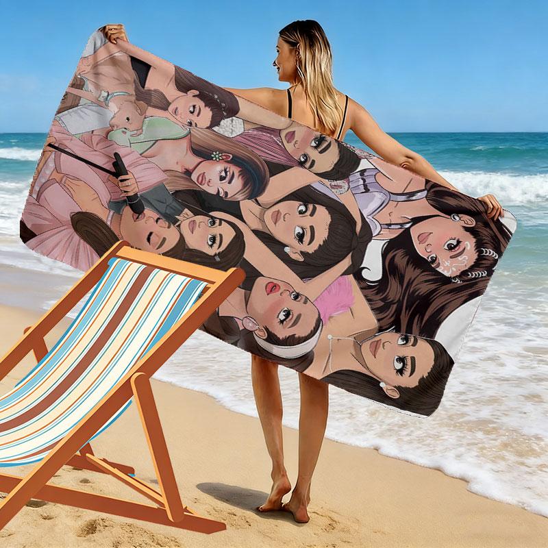 Ariana Grande Green Print Beach Towel, Large Soft Quick Dry Towel for Beach Camping Swimming